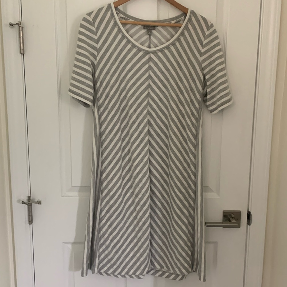 Talbots Gray and White Striped Mini Dress